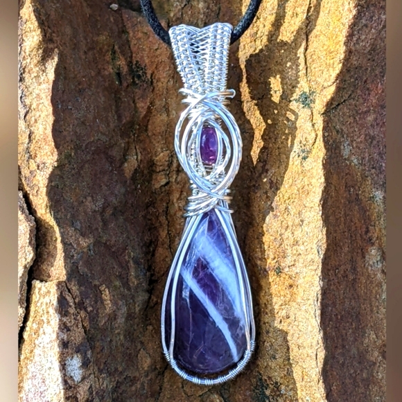 Artisan Sterling Silver Amethyst Gemstone Pendant Necklace - Picture 7 of 16